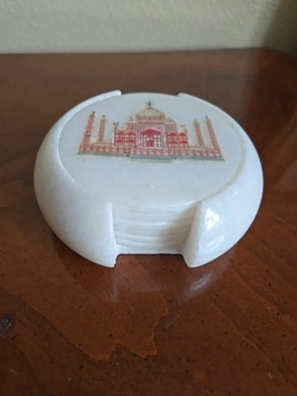 Marble Coasters White Abalone Shell Inlay Taj Mahal Handmade